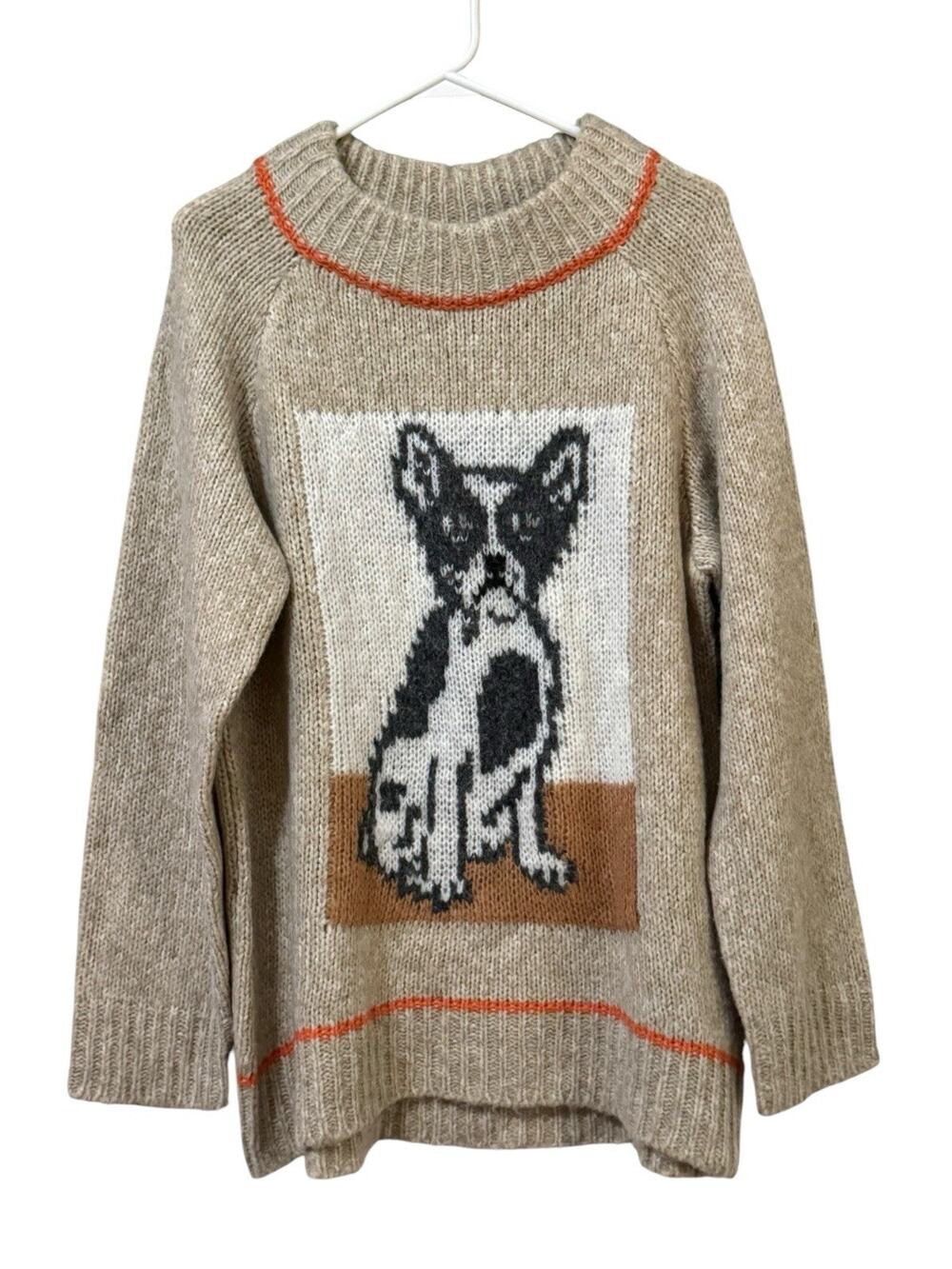 NWT Aerie Knit French Bulldog Sweater Women Size Medium Stretch Soft Fall Comfy